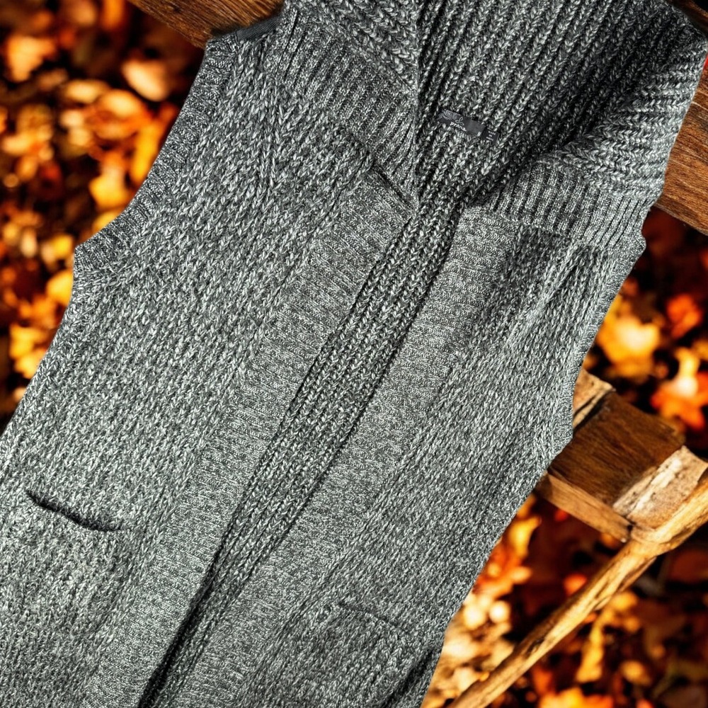 Prana Cardigan Women M Gray Knit Long Open Long Vest Sweater Boho Cozy Resort